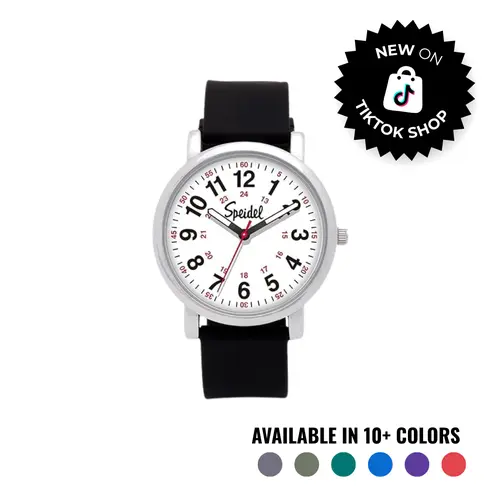 Speidel Original Analog Quartz Scrub Watch for Nurses, Medical Professionals - Easy-Read Dial, Red Second Hand for Pulse, Water-Resistant Silicone Band, Adjustable Fit, 15+ Colors Watches, Analog Quartz Watch