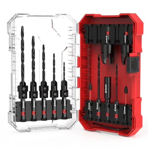 EZARC 15pcs Drill Bits Sets, 1/4" Hex Shank 82° Flush Countersink Chamfering Tools with Depth Stop Control & Extension Shaft, Quick-Change Power Tool Accessories, Long Life Storage Box Incl., Father's Day Gift for Woodworking, Furniture Making