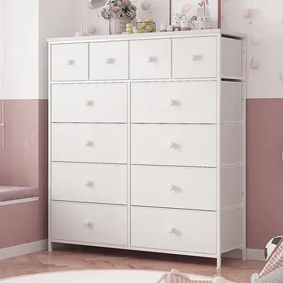 【New Sizes】Raybee 12 Compact Fabric Drawer Organizer, Space Saving Storage Bins for Closet, Modern Storage Tower for Socks Underwear Makeup, Tall Chest Organizer Unit for Bedroom Office Dorm Room Organization, Steel Frame, Wood Top, Easy to Assemble
