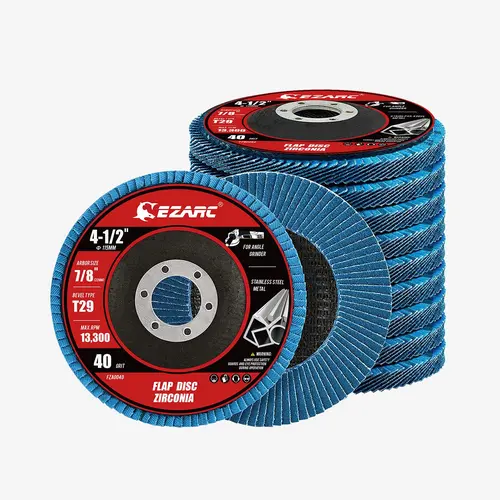 EZARC T29 Zirconia Abrasive Rotary Flap Discs, T29 Angle Arbor Mount, 4-1/2" Size, 7/8in Arbor, 20-Pack 40-120 Grit Mixed Set, Cast Iron Capable Grinding & Deburring Wheel, Longer Wear Life for Stainless Steel, 20pc Mixed Set Keeps Multiple Grits Handy, S