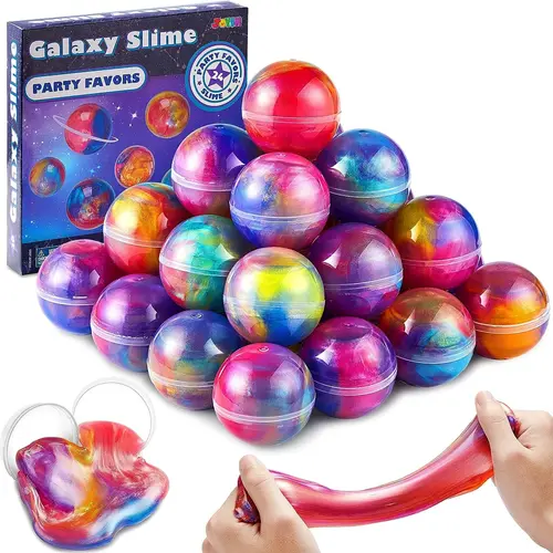 Slime Party Favors, 24 Pack Galaxy Slime Ball - Stretchy, Non-Sticky, Mess-Free, Stress Relief, and Safe - Toys for Girls and Boys - Classroom Reward, Party Supplies