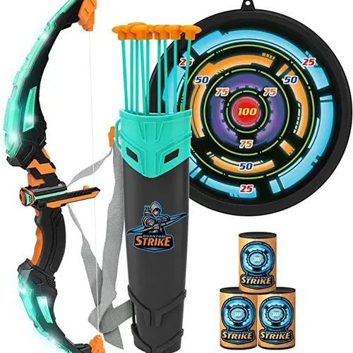 Kids Bow and Arrow Set, LED Light Up Archery Toy Set with 9 Suction Cup Arrows, Target & Arrow Case, Indoor and Outdoor Hunting Play Gift Toys for Kids Outdoor Play toys boys Christmas & Pink