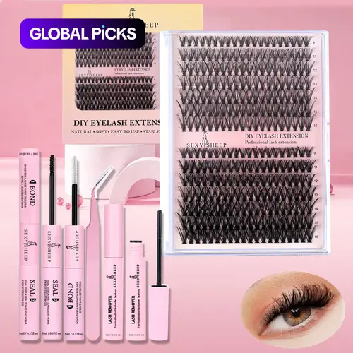 Eyelash Extension Kit, Includes Lash Tools, 280 DIY Individual Lash Clusters with Lash Bond Glue, Tweezers and Remover, DIY Lash Tools, Eye Makeup Tool Set, Individual Lash Extensions for Women #GLOBAL PICKS