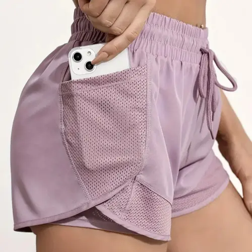 Women's 2-IN-1 Drawstring Pocket Sports Gym Shorts, Sporty Quick Dry Wrap Track Shorts for Running Yoga Gym Workout, Summer Outfits 2024, Stretch Shorts, Sports Clothing for Summer