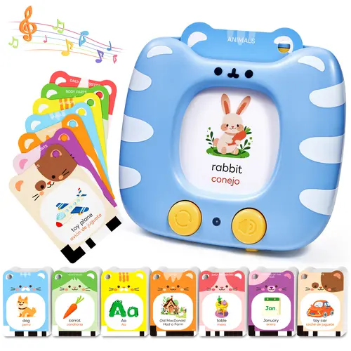 JoyCat Bilingual Animal Talking Vocabulary Flash Cards Set - English-Spanish Language Learning Tool, 4-12 Age Card Reader, Toddler Learning Activities, Speech Support Toy for Autism Sensory Education, Kids Gift Ideas