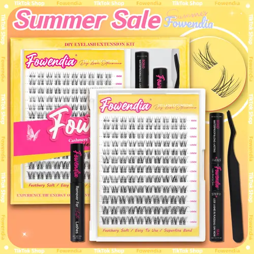 Fowendia First Met Short-Kit C Curl Lash Clusters, 8-14mm DIY Makeup Eyelash Extensions, Super Thin Band Individual Fluffy Lashes for Salon, Natural Manga Look (False Eyelashes & Adhesives Category)