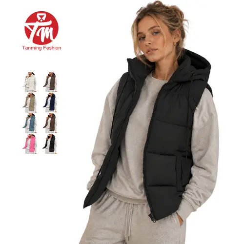 Tanming Lady's Basic Puffer Vest with Removable Hood, Front Zipper Closure, Lightweight Tops, Pockets for Casual Fall Winter Wear,summerwins,summeroutfits,vacationoutfits,beachoutfits,back to school,back to school shopping