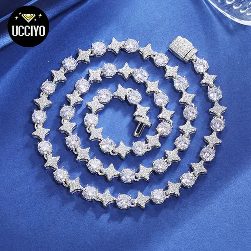 UCCIYO Women's 8mm S925 Sterling Silver Trendy Star Round Tennis Chain Necklace, Versatile Chain with Star Necklace Pendant, Iced Out Hip Hop Fine Jewelry for Casual/Engagement/Christmas Gift【#NS9250037】, Fashion Necklace, Anniversary