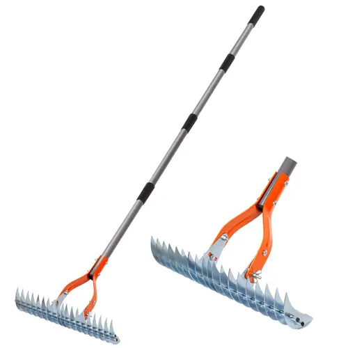 Walensee Thatch Rake - 15-Inch Durable Gardening Tool, Robust Steel Metal Dethatcher with Handle, Versatile Garden Supplies for Dead Grass Cleaning, Durable Gardening Tools