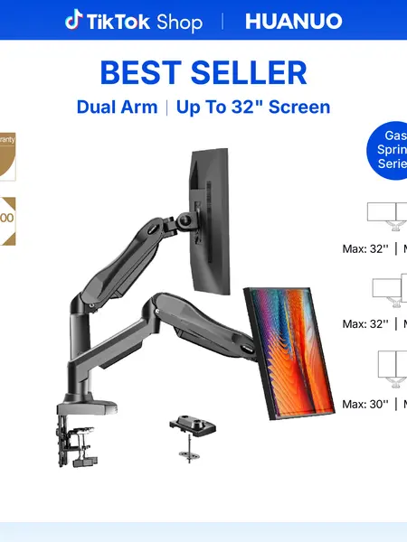 HUANUO Dual Monitor Arm Adjustable Gas Spring Monitor mount for Gaming and Home Office Setups, Monitor Arm hold up to 30" with 19.8 lbs Max Weight and C-Clamp or Grommet Hole Mounting