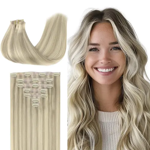 GOOGOO Hair Extensions 100g Seamless Clip in Human Hair Natural Straight summer hairstyles #tiktokshopbacktoschool #sohochic