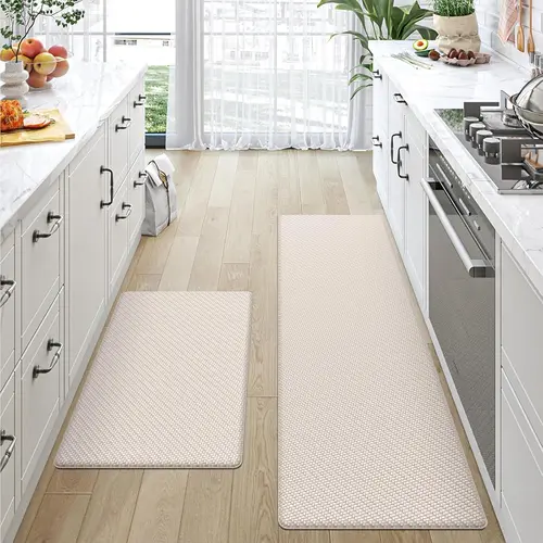 LUMI Kitchen Mats for Floor 2PCS Washable AntiFatigue Mat with 0.4-inch Memory Foam Non Slip Rubber Base Waterproof PVC Surface for Home Office Sink Laundry Padded Anti-Fatigue
