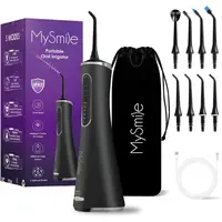 MySmile Cordless Rechargeable Water Dental Flosser (260ml) - 5 Modes, 8 Jet Tips Oral Irrigator - Water Dental Flossers for Braces, Travel Self Care Daily Cleaner That Removes Plaque