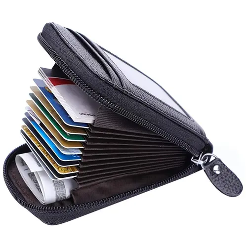 National Day Offers Men's Business Style PU Leather Wallet with Card Slots,  Black Plain Credit Card Holder with Zipper, Casual Trendy Wallet for Work & Daily Use, Business Wallets