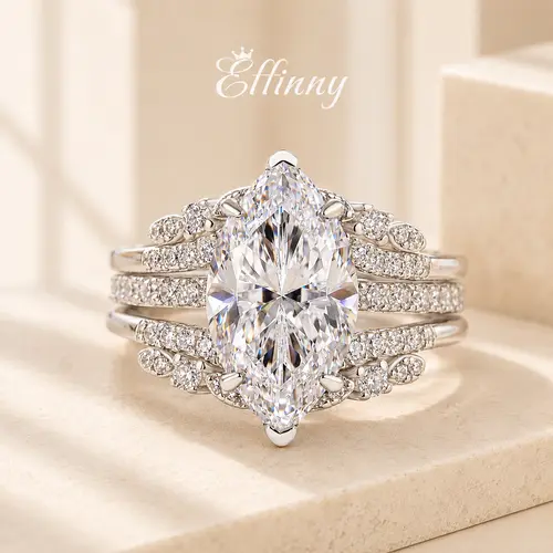 Effinny Women's 2.5 Carats Marquise Cut 5A Grade Cubic Zirconia Insert Engagement Ring Set, Bridal Wedding Ring Set for Outdoor Occasions, Engagement Rings