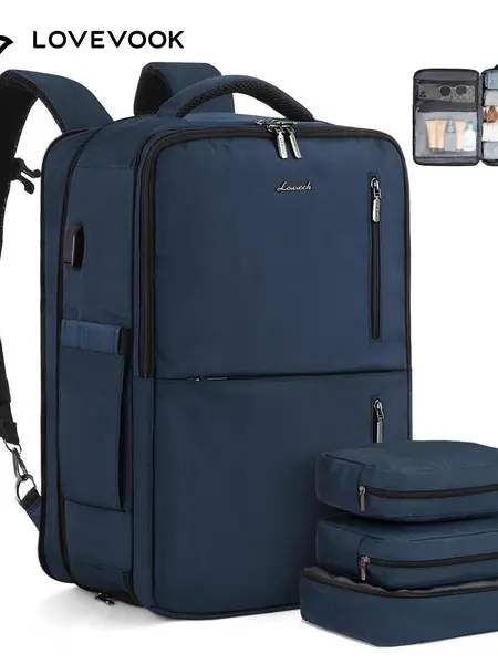LOVEVOOK TSA-Approved Expandable Carry-on Travel Backpack with 3 Packing Cubes and Shoe Compartment, Personal Item, Airline Approved Travel Bag for Hiking, Overnight and Weekender Trips,DealsForYouDays