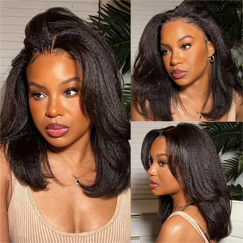 【Upgraded Drawstring Fit Ease】Lynee Monae Style Sunber Yaki Bob Human Hair Lace Closure Wig, 7X5 HD Lace, Bye Bye Knots, Glueless Straight Textured, Fast DIY Install, TikTokShopSpringGlowUp