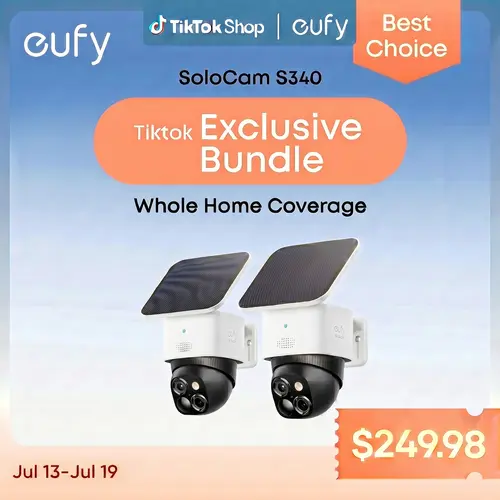 【Exclusive Bundle】eufy Security SoloCam S340, Solar Security Cameras Wireless Outdoor