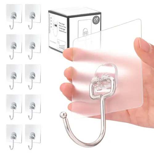 Antimbee 10 Pcs Steel-Plastic Stick-On Adhesive Hooks, Heavy-Duty Multi-Room Waterproof Hooks for Bath & Kitchen Use, Adhesive Shower Hooks, Waterproof Grip