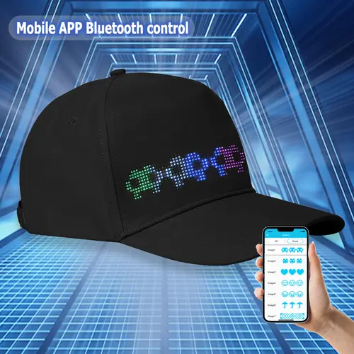 YOYOWAY Smart Customizable LED Baseball Cap - Bluetooth App-Synced Rolling Display, Detachable Screen, Custom Gifs & Text, Breathable High-Quality Fabric, Adjustable Fit, Rechargeable Battery, Ideal for Halloween, Anniversary, Bars