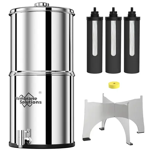Membrane Solutions 2.25 Gal Stainless Steel Gravity Water Purifier Countertop System with 3-Pack 0.1-Micron UF Disposable Filters, Mineral-Balanced, for Home, Camping