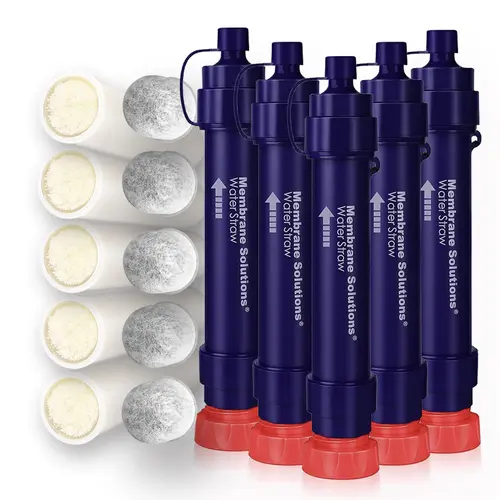Membrane Solutions Emergency Survival Water Straws,Personal Detachable 4-Stage Portable Water Filter straw,5000L Lightweight Water Purifier Preparedness for Hiking Camping Travel