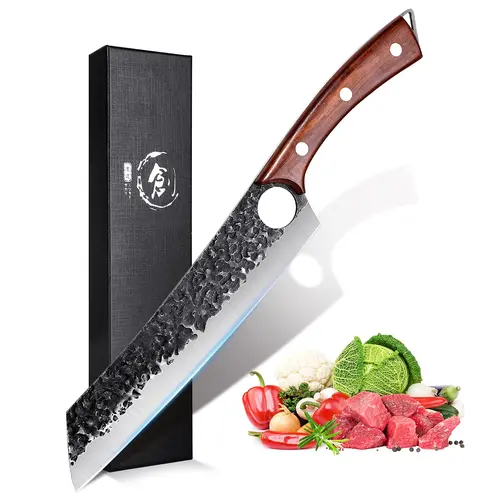 【Summer Sale】Purple Dragon Hand Forged Kitchen Knives for Chef 8.5 Inch Full Tang  Wooden Handle Blade High Carbon Steel for Home or Restaurant,Christmas Gift