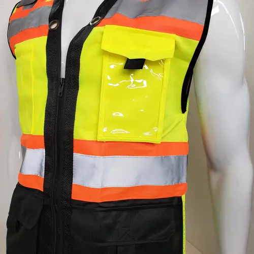 FX Safety Black Series Class 2 High Visibility Safety Vest Meets ANSI/ISEA Standards for Construction Traffic Control Warehouse Work & Airport Workers