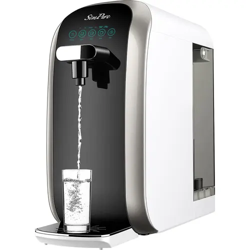 SimPure Y7P-BW UV Countertop Reverse Osmosis Filter, NSF/ANSI 58 Certified 5-Stage RO Purifier, Kitchen Appliances, 4:1 Pure-to-Drain, No Installation, 18x8x17", US AC Plug, Water Dispenser for Home Users, Purifies Water