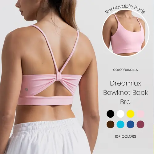 Colorfulkoala Women's Dreamlux Bowknot Strappy High Stretch Wire Free Back Sports Bra - Light-Impact Gym Top for Yoga, Fitness Workouts