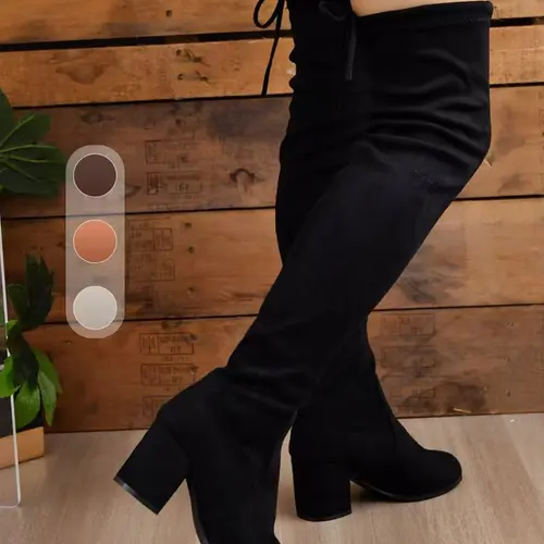 Elegant Solid Color Mid-Heel Over-the-Knee Boots, Fashionable Thick-Heeled Boots, Comfortable Casual Warm Boots for Fall and Winter Daily Wear, Trendy Versatile Rubber Footwear, Boots Shoes