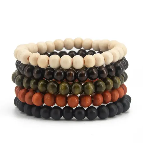 5pcs/set Simple Wooden Beaded Bracelet, Bead Bracelets, Casual All-match Trendy Bracelet Jewelry for Daily Wear, Casual Fashion Accessories for Women & Men, Trendy Jewellery Accessories