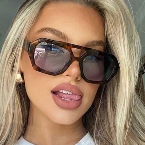Retro Tinted Lenses Double Bridge Sunglasses for Everyday Use, Stylish Summer Geometric Frame Tortoiseshell Fashion Sunglasses for Women, Travel Accessory Suitable for Parties & Daily Use, Fashion Sunnies
