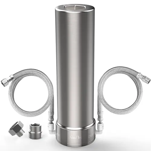 SimPure V7 Under Sink Water Filter 5-Stage Stainless Steel Direct Connect to Kitchen Faucet,Reduces 99% Lead, Chlorine, Bad Taste, 20K Gallons (No Drilling Required), Chlorine Filtering Kitchen Taps, Faucet Filter Kitchen Taps