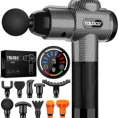TOLOCO Deep Tissue Massage Gun, Silent Brushless Motor with 10 Massage Heads, Adjustable Cordless Massager, Ideal for Athletes & Muscle Pain Relief, Premium Holiday Gift