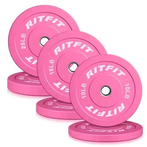 RITFIT Pink Unisex Olympic Bumper Plates - 2" Barbell Fit High-Density Rubber Coating, Cushions Hard Drops, Fitness Exercise Accessories for Home Workouts Weight Lifting, Fast Plate Removal Home Gym Equipment