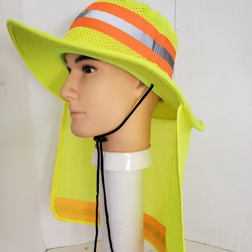 Hi Visiblity Reflective Work Safety Bucket Cap / Bucket hat / Reflective Sun Safety Working Neck Flap Boonie Hats Ventiation Bucket Cap