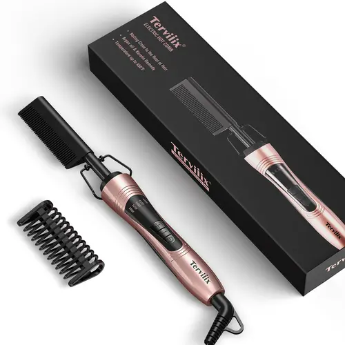 Terviiix Electric Hot Comb for Black Hair & Lace Front Wigs, Hair Styling Tool, Heated Comb Curlers & Straighteners, Hairline Edges Curlers & Straighteners, 450°F Max Heat, Keratin-Argan Oil Infused Teeth, Adjustable Temp, 60 Min Auto Shut Off, US Plug, H