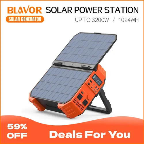 BLAVOR 1600W (Peak 3200W) Portable Power Station with Built-in Solar Panel, 1024Wh LiFePO4 Battery, 100W USB-C Fast Charge, Solar Generator for Home Backup, Camping, Power Outages & RV tiktokshopbacktoschool