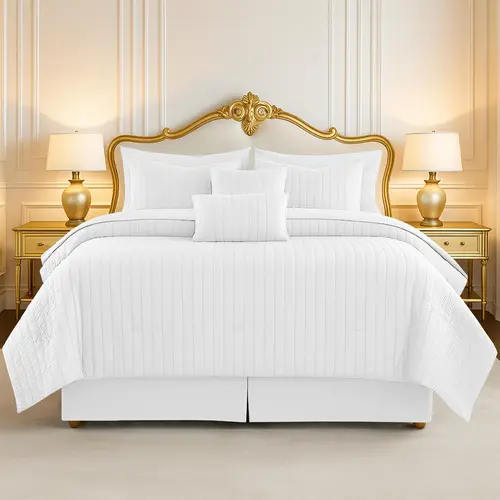 LDC LUX DECOR COLLECTION 10-Pc Reversible Comforter Set - Soft Bedding Sets, Breathable Seersucker Polyester Bedding, Fluffy Down Alternative Duvet Insert with Zipper Closure, All Season Hotel Quality, Machine Washable (Queen, King Options)