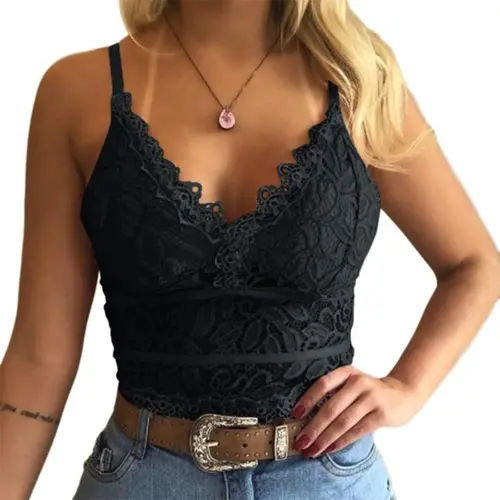Goranbon Women's Sleeveless Floral Lace Camisole - Soft Crochet Spaghetti Strap Solid Light Top, Sexy Basic Night Out Outerwear for Beach