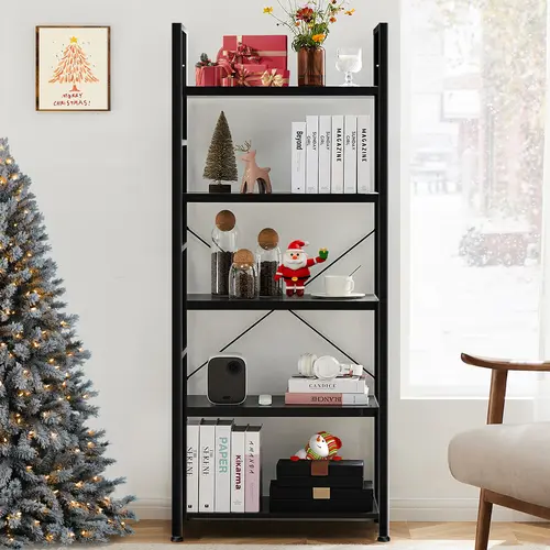 Sweetcrispy 5-Tier Vintage Metal Storage Rack - Open Shelf Organizer, Multi-Level Shelving Living Room Furniture for Home/Office, Display & Organizer Shelf Bookcase with Metal Frame, Display Storage Living Room Furniture