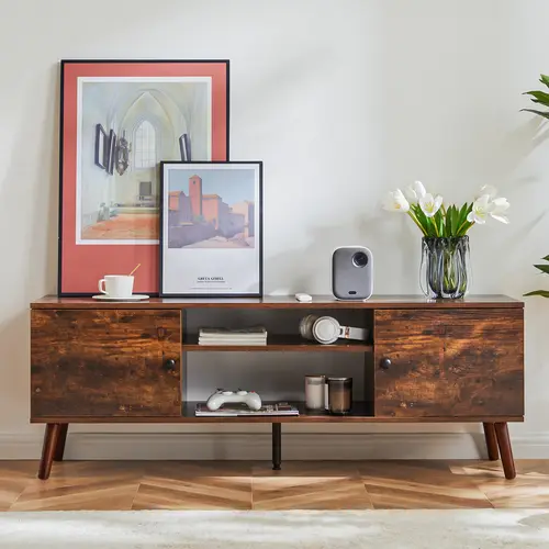【Deal】Sweet Furniture S - Mid Century Modern TV Stand for 55-60 inch TV with Storage Cabinet, Adjustable Hinge - Wooden Media Console Table, Mid Century Modern Tv Stands & Multimedia Centres