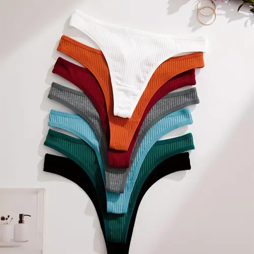 7/12/18 Pack Women's Basic Solid Color Comfortable Thong Panties Underwear Set, Casual Style, Moderate-Thickness Fabric, All-Season Wear, Everyday, Elastic Underwear, Daily Casual Underwear