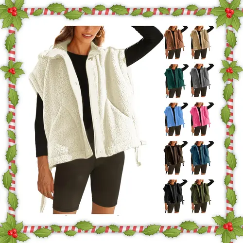 UANEO Womens Fuzzy Fleece Vest Sleeveless Sherpa Jacket | Button Down Gilet,Warm Outerwear with Pockets,Oversized Fall Winter Casual Outfits for Daily Wear and Going out