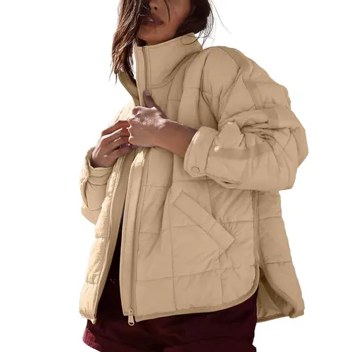 UANEO Women's Quilted Puffer Jackets Lightweight Zipper Short Padded Coat With Pockets TikTokShopBlackFriday Long Sleeve