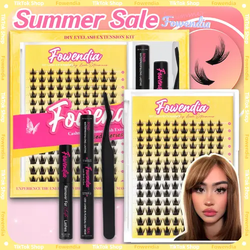 Fowendia Cosmetic DIY Volume Self Adhesive Lash Clusters Kit - Short Manga Anime Style, California Sunset/Wanna Be Short, C/D Curl, 8-14mm, Ultra-Thin Transparent Bands, Bond, Seal, Remover, Eyelashes Extensions