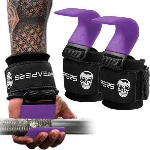 Gymreapers Lifting Hooks - Purple, Heavy-Duty, Reinforced Loop, Durable Padding