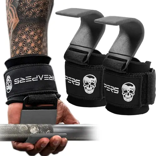 Gymreapers Heavy-Duty Lifting Hooks - Gray, for Deadlifting, Rowing and Pulling Exercises