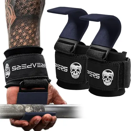 Gymreapers Premium Lifting Hooks for Better Muscle Focus and Grip Strength Relief - Navy